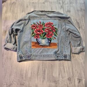 Denim Jacket with Floral Embroidery